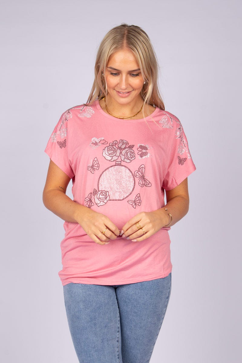 T-shirt m. similisten Rosa