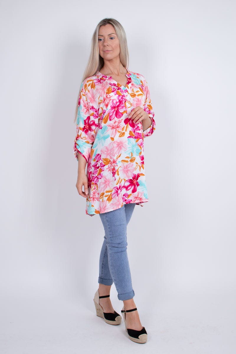 Bluse m. blomster Pink