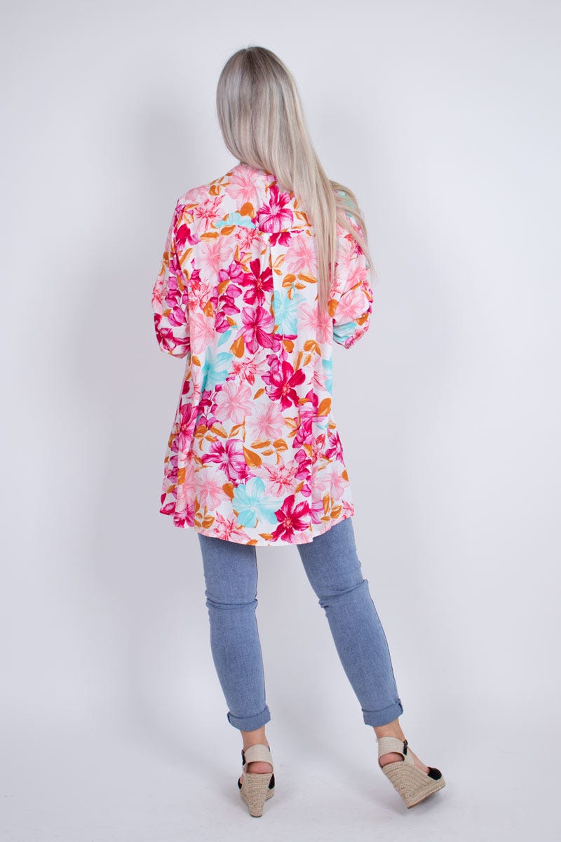 Bluse m. blomster Pink