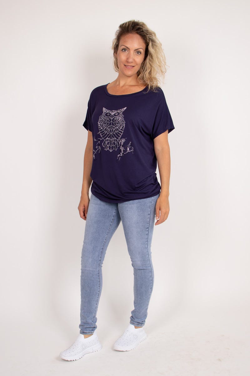 T-shirt med ugle motiv Navy