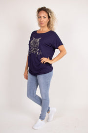 T-shirt med ugle motiv Navy