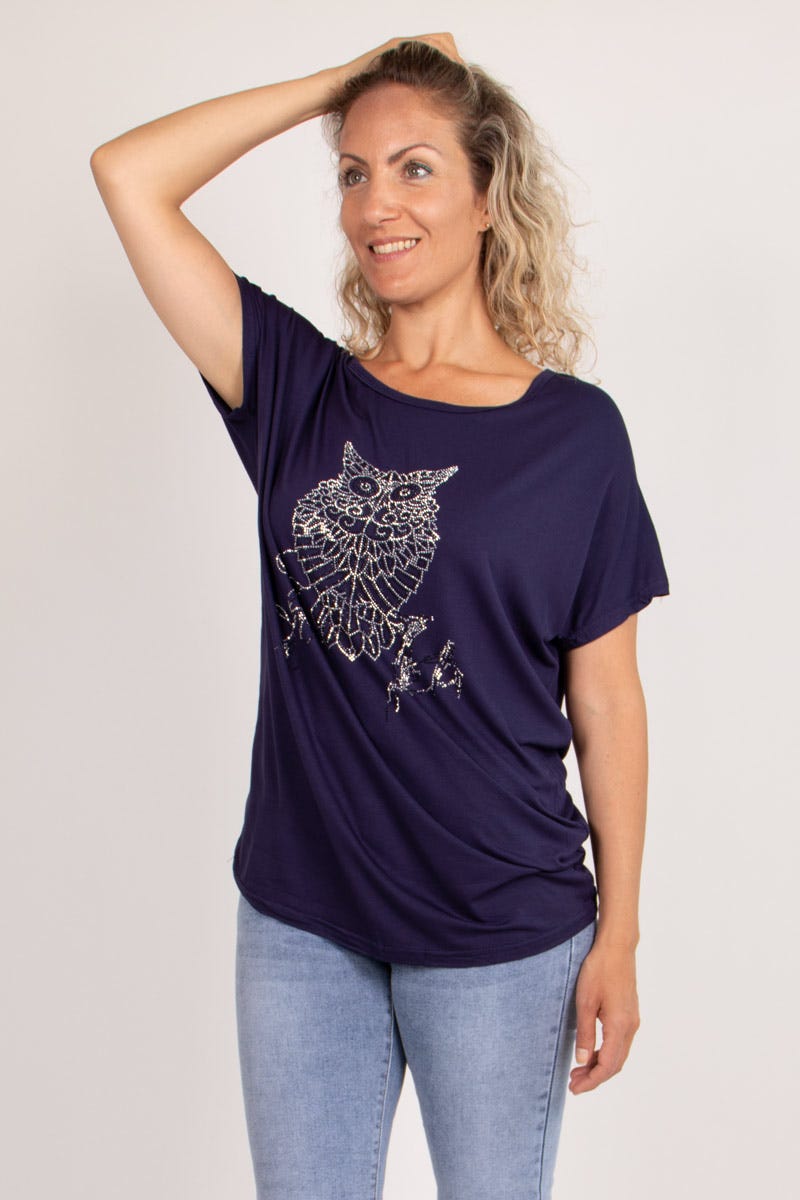 T-shirt med ugle motiv Navy