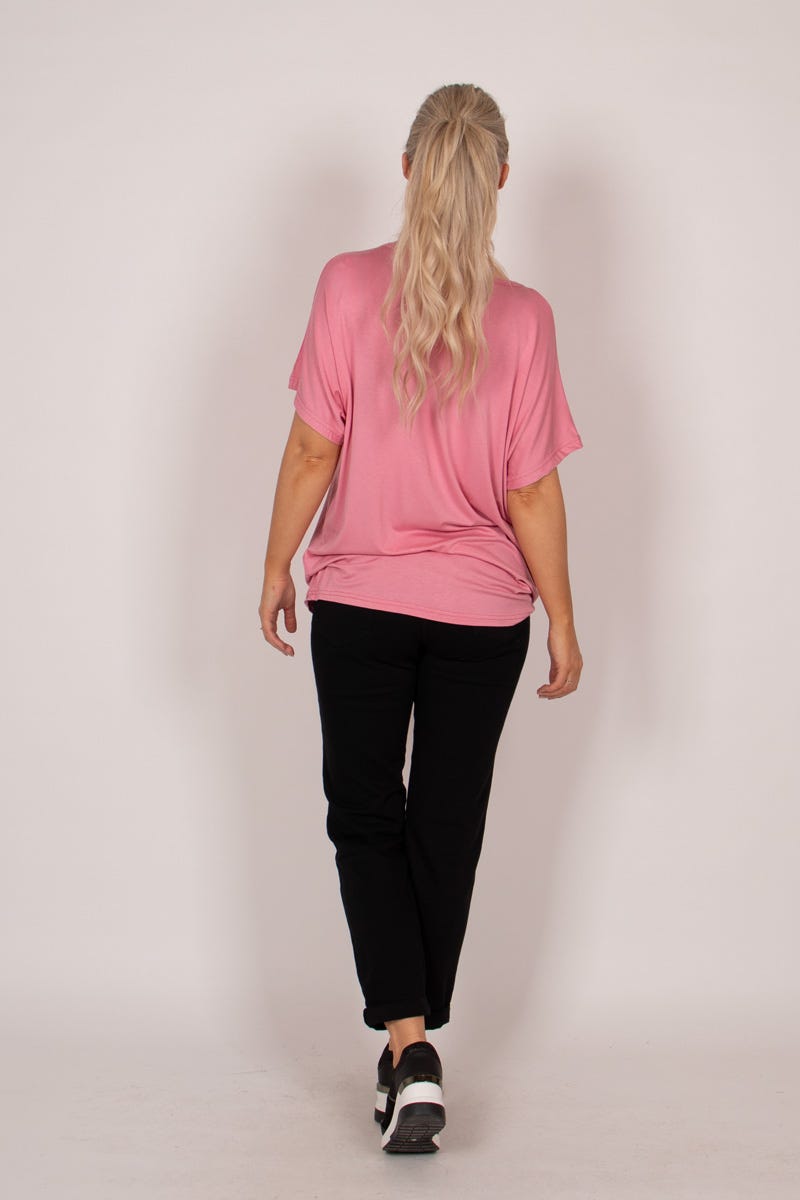 T-shirt m. kattemotiv og glitter Rosa