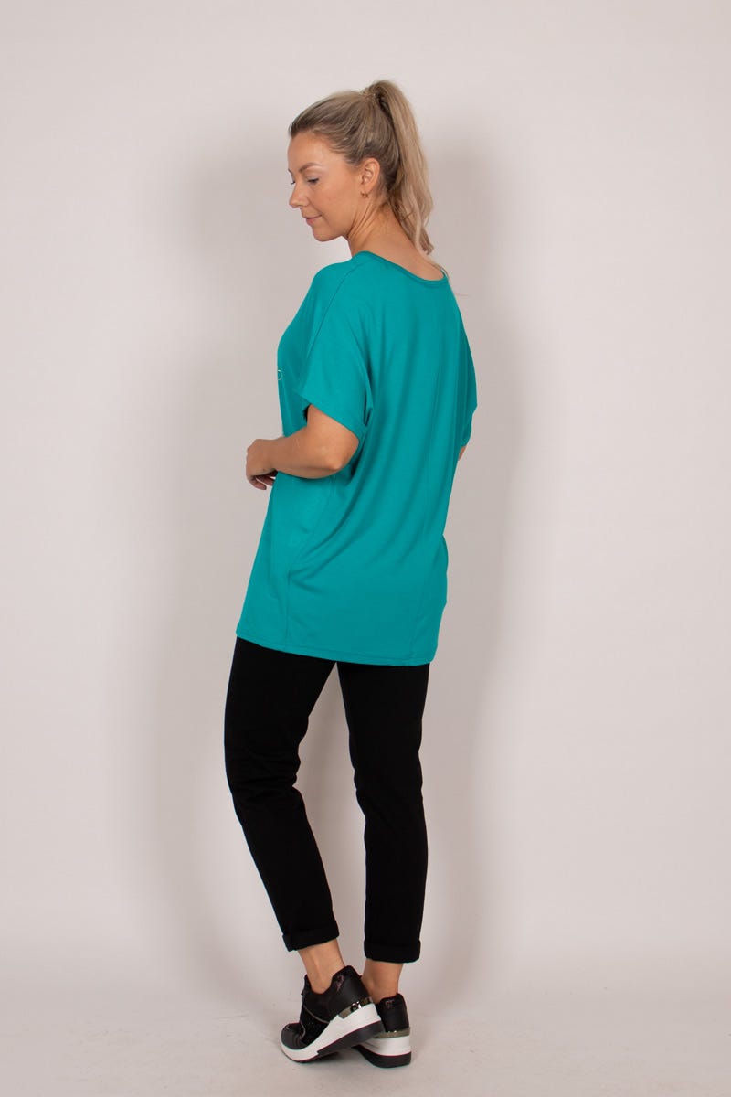 T-shirt m. kattemotiv og glitter Aqua