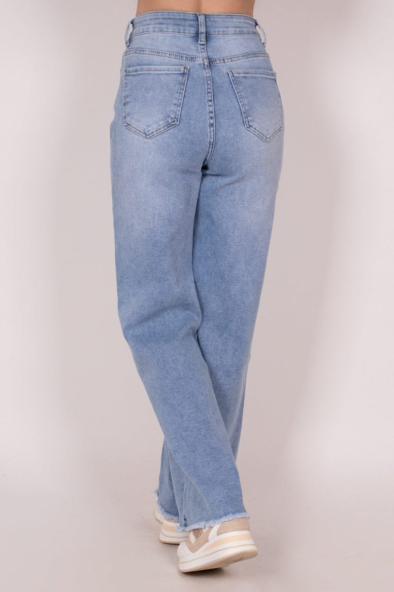 Jeans m. brede lige ben lys Denim