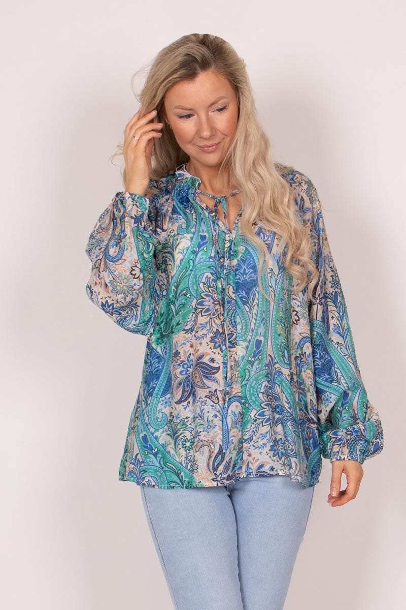 Bluse m. paisley mønster Blå