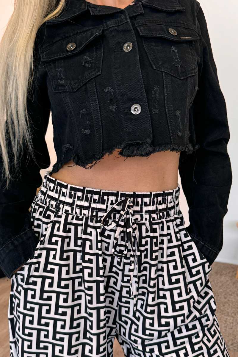 Cropped denim jakke Sort