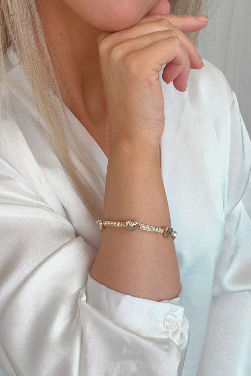 Lænke armbånd m. hjerter og sten Guld