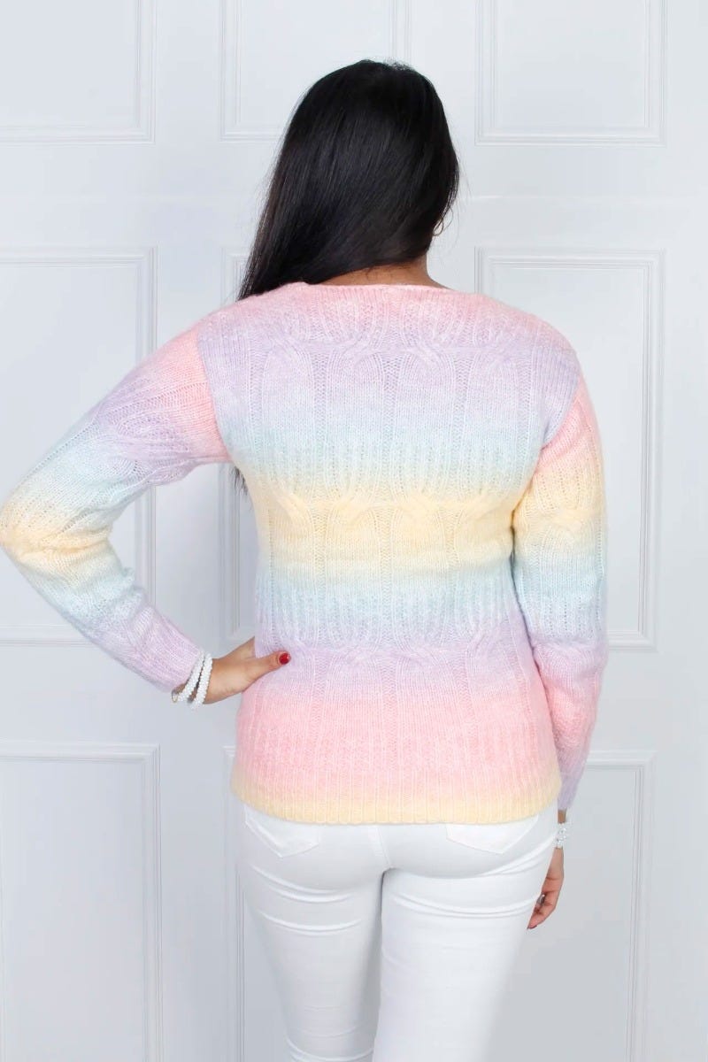 Strikbluse med farveskift, rainbow