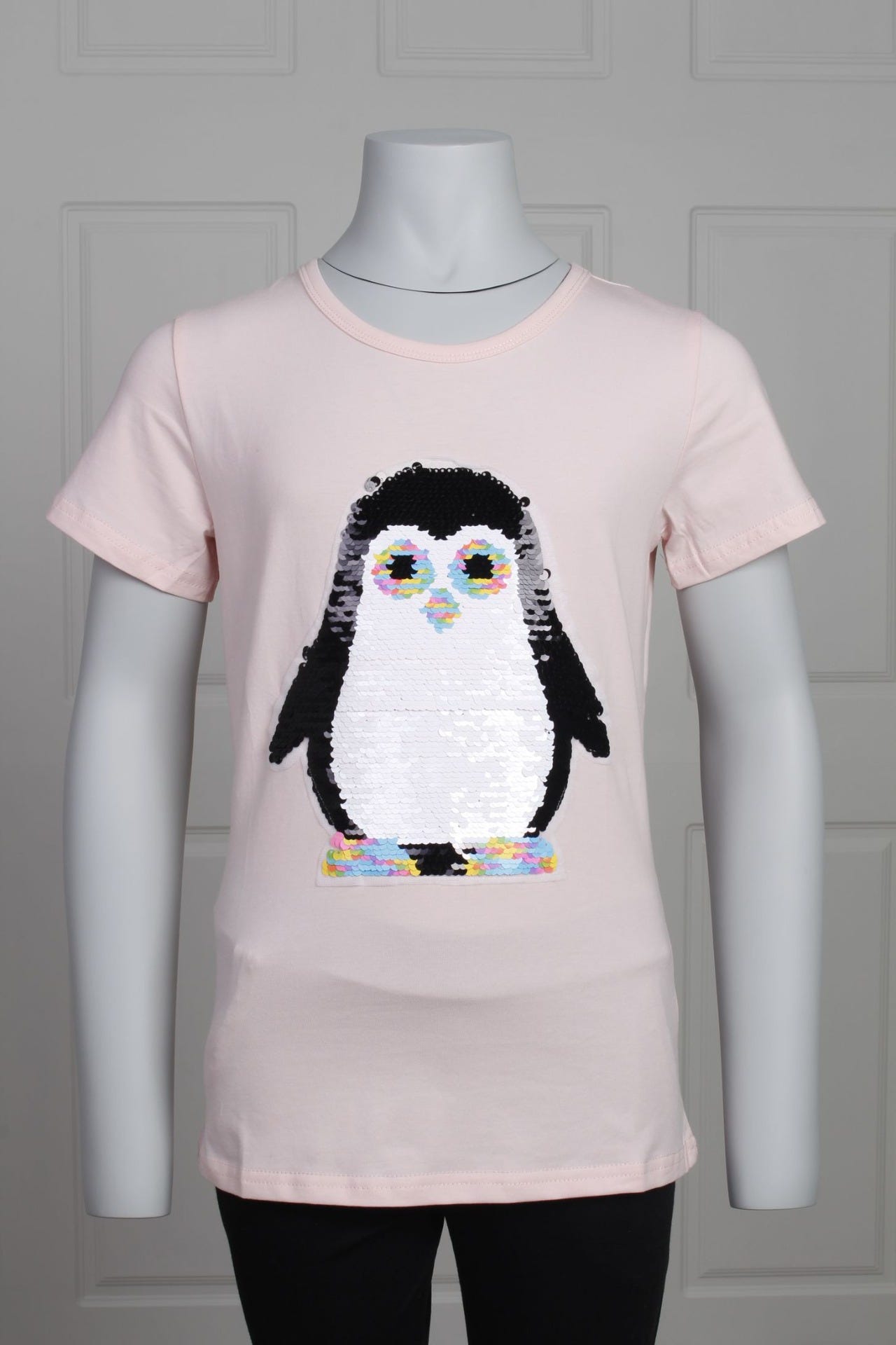 T-shirt med paliet pingvin, pink