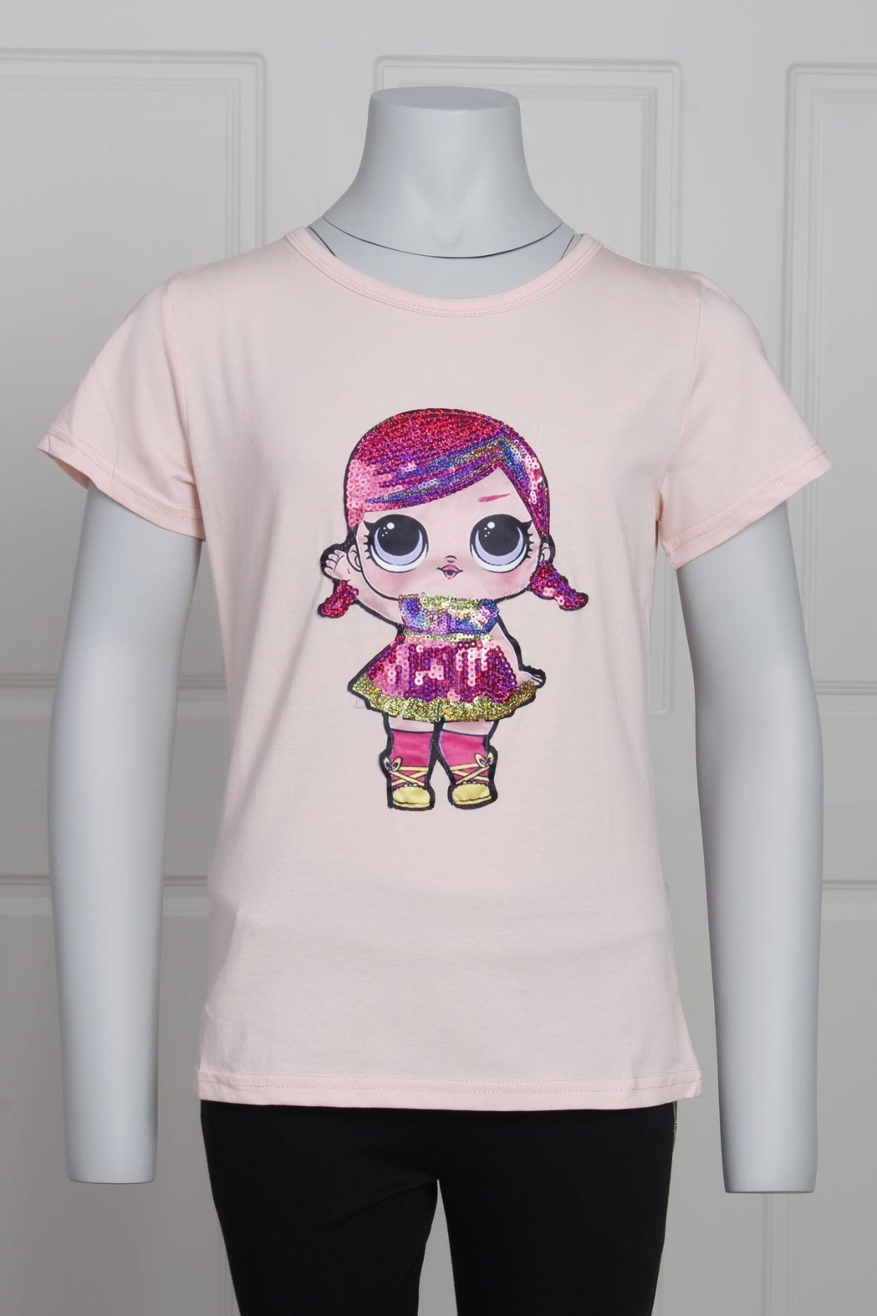 T-shirt med dukke motiv, pink pige