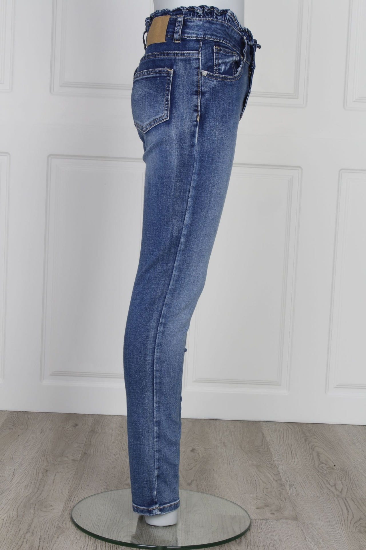 Højtaljede jeans med elastik, denim