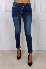 Baggy jeans med 10 knapper, denim