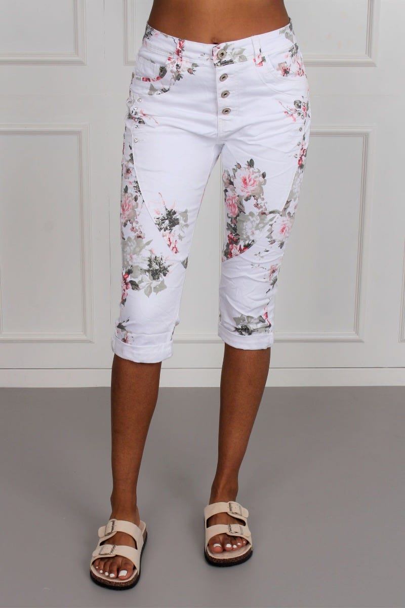 3/4 Jeans m. blomst