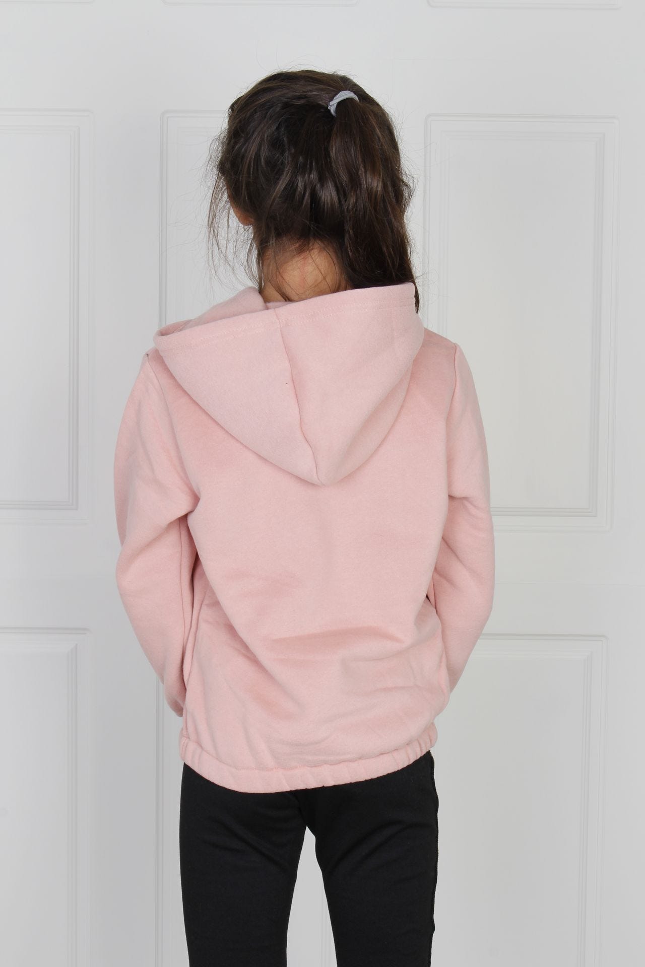 Hoodie med paillet skrift og bindedetalje, rosa