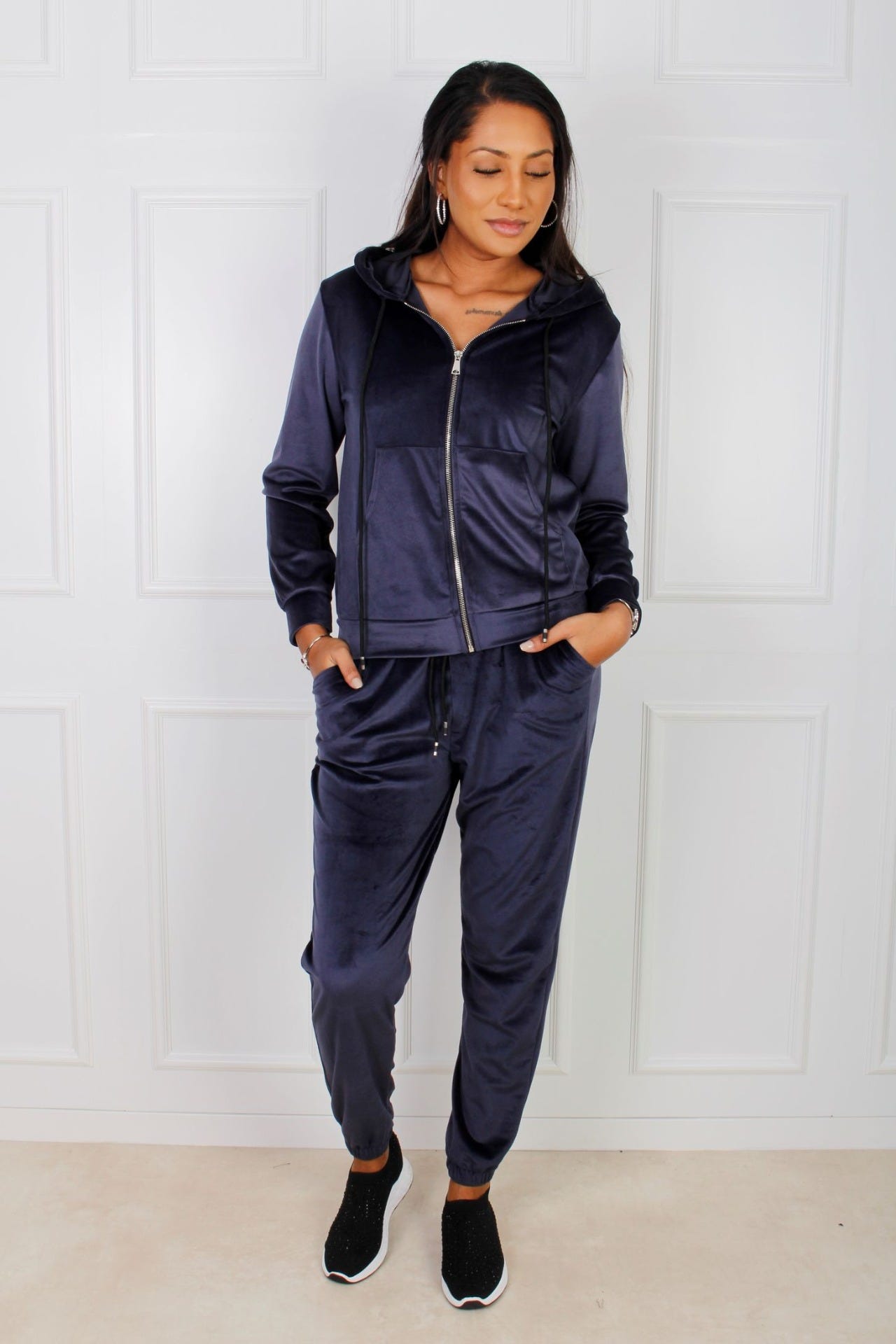 Liv velour bukser, Navy