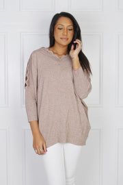 Bluse med blondekant, Taupe