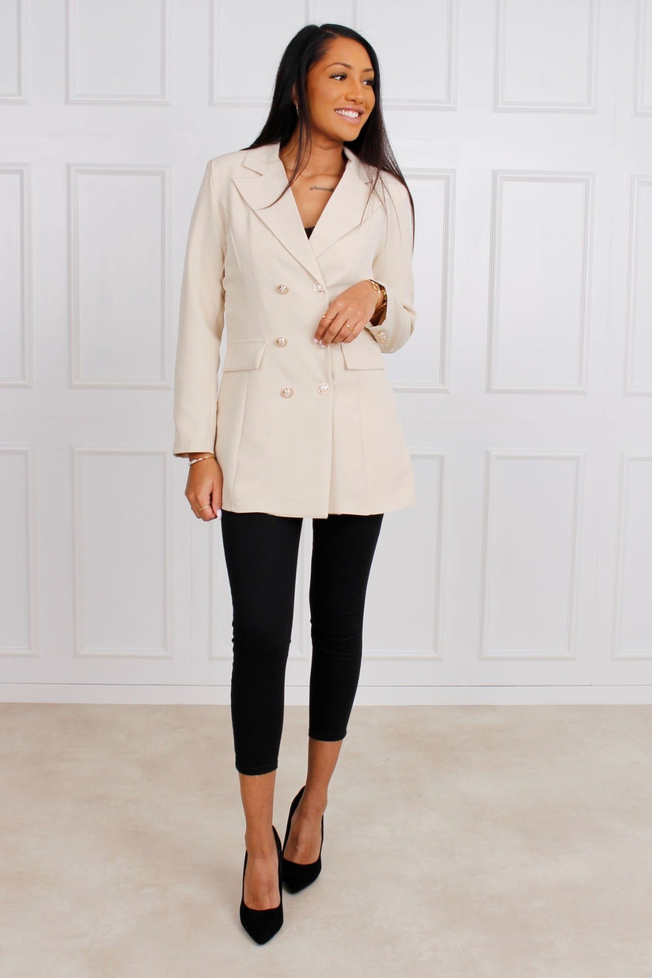 Blazer m. guldknapper, Beige