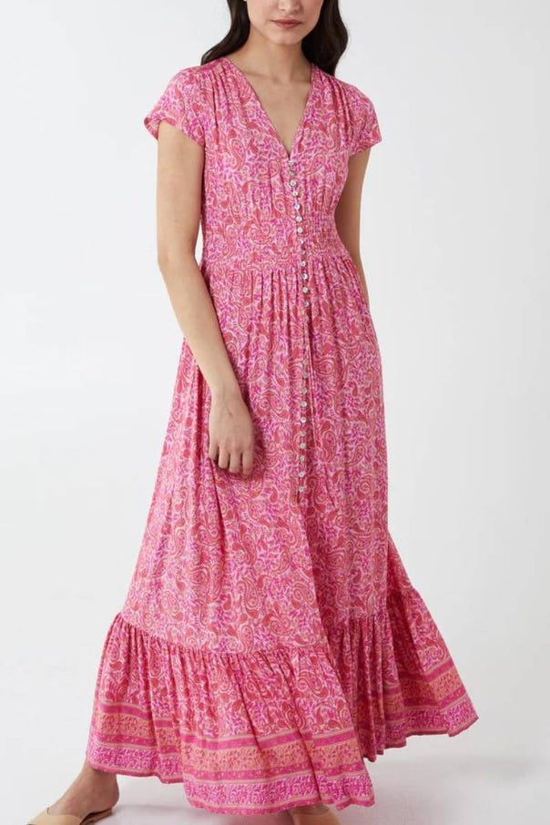Maxi kjole i paisley mønster Pink