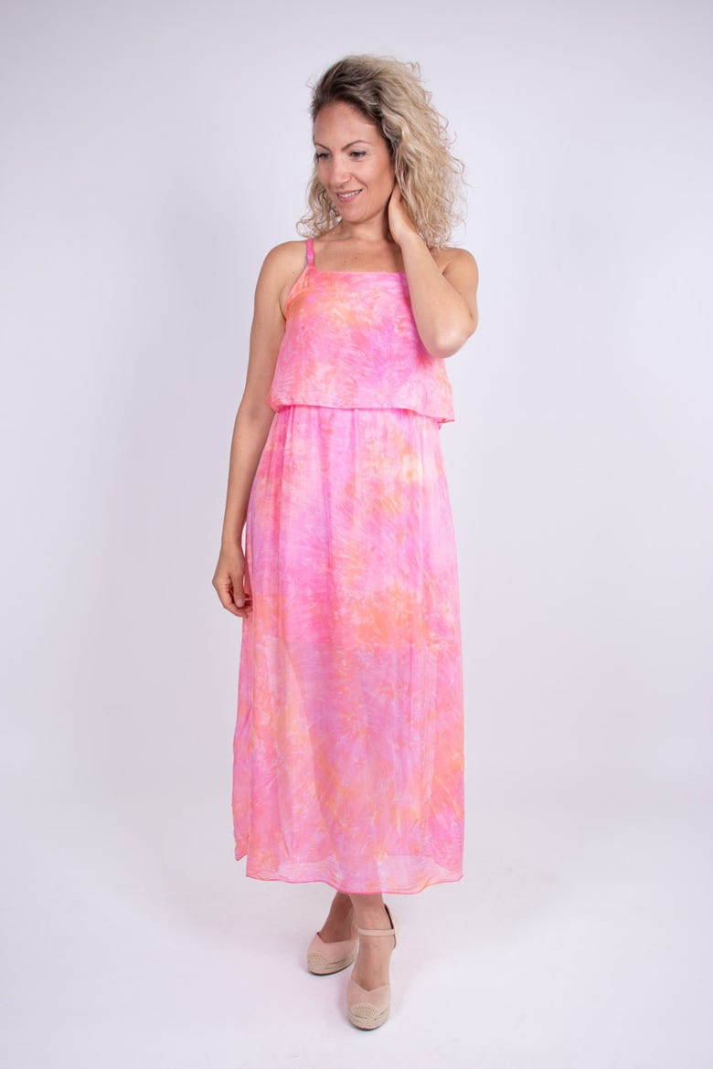 Lang kjole m. batik print Pink