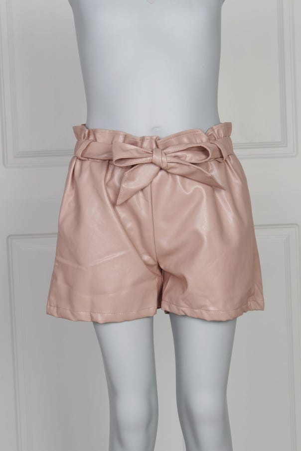 Læderlook shorts, rosa 
